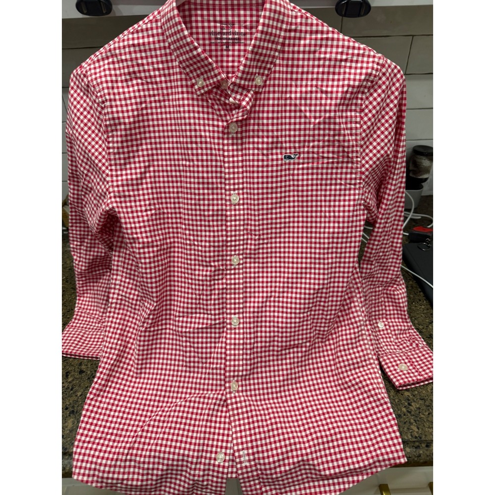 Vineyard Vines Performance Gingham Shirt Red White boy's M 12-14 Button Down - Picture 7 of 7